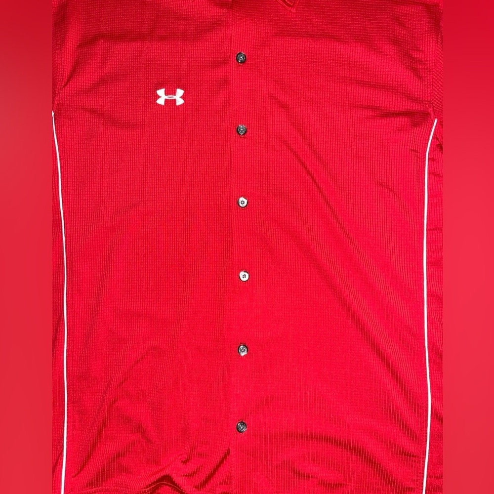 Under Armour Red Button-Front Casual Polo Shirt - Picture 5 of 7